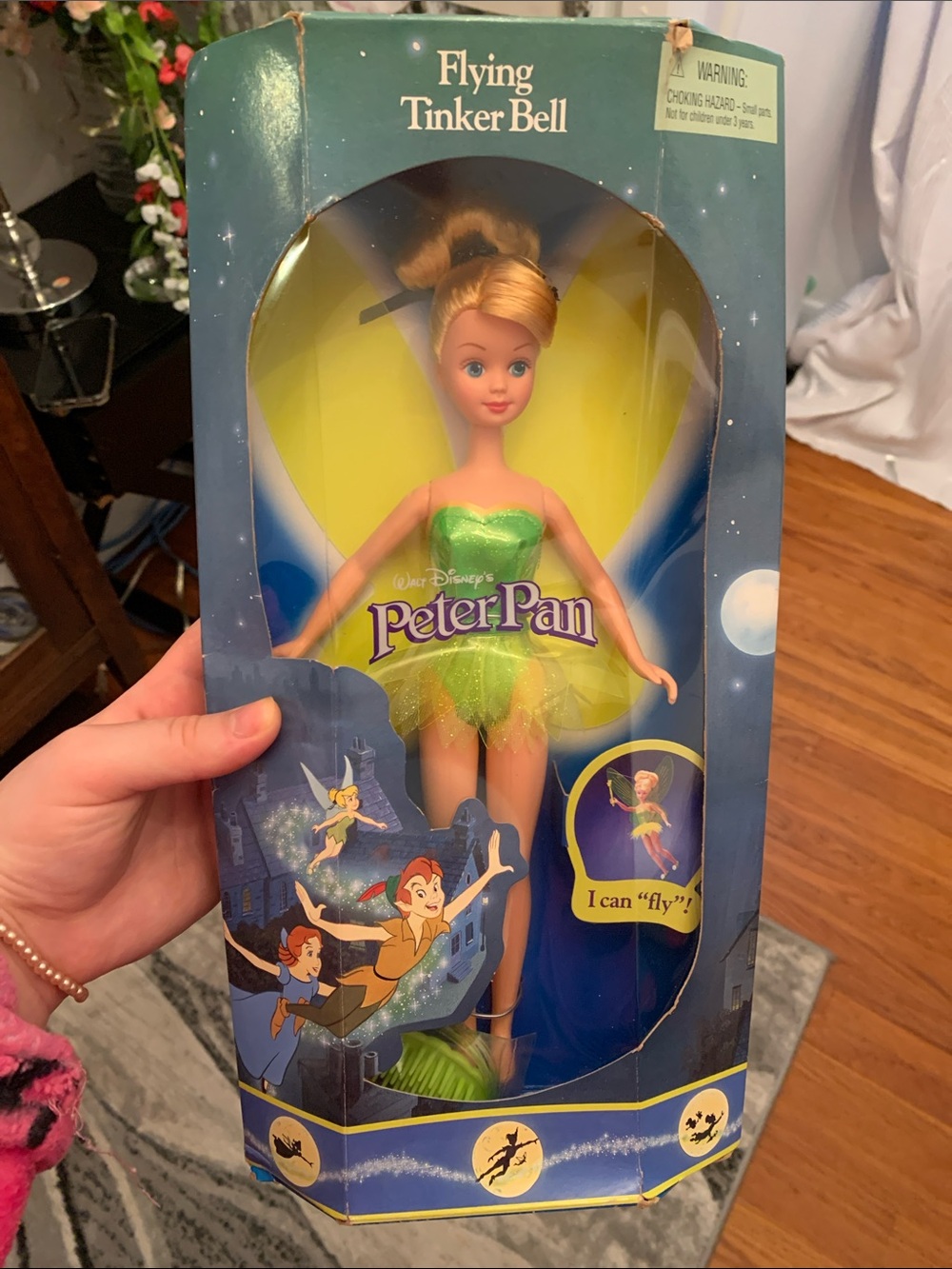 Vintage Disney Peter Pan Flying Tinker Bell Doll - Green